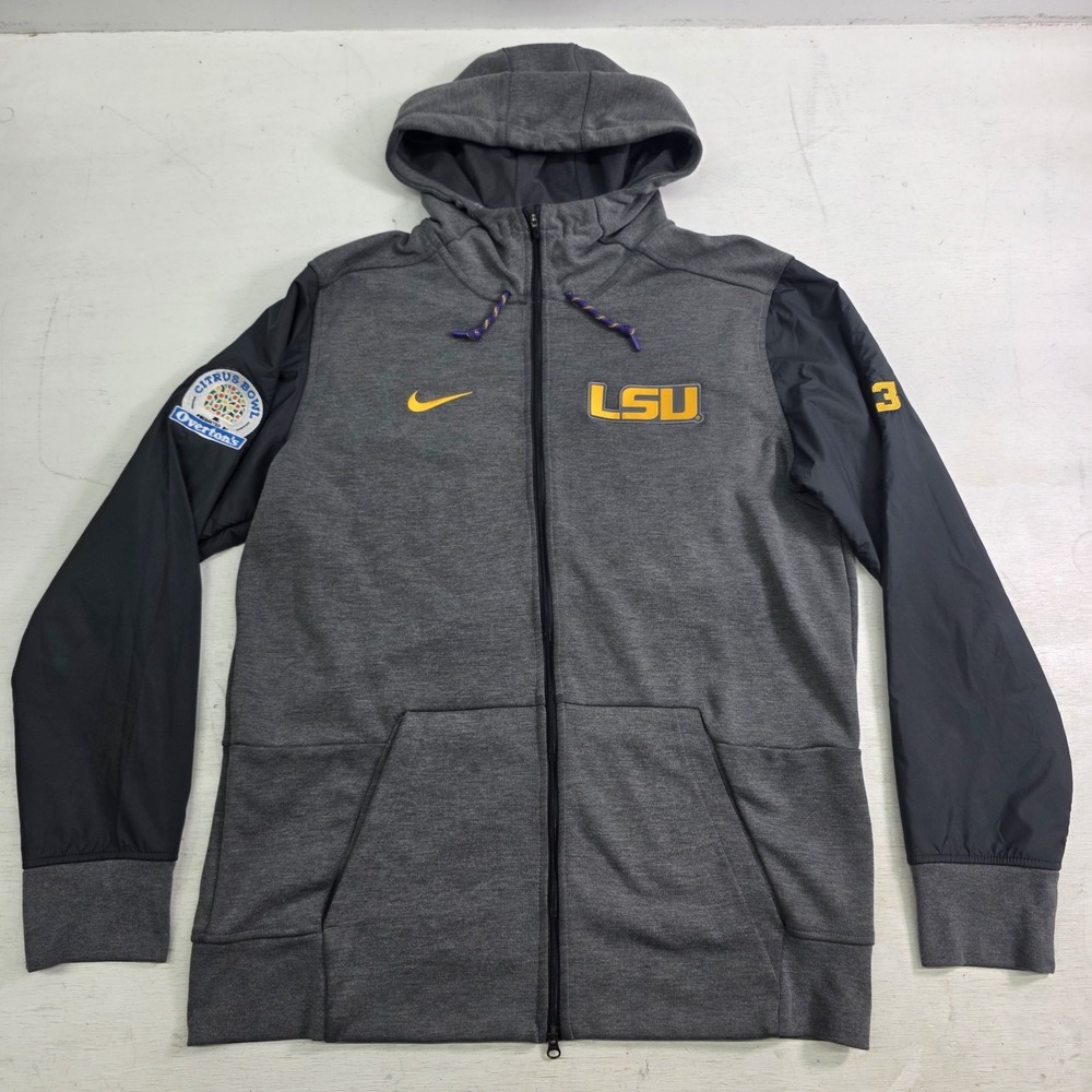 LSU Tigers Nike Team Issued Football Zip Hoodie L Embroidered #123 Citrus Bowl